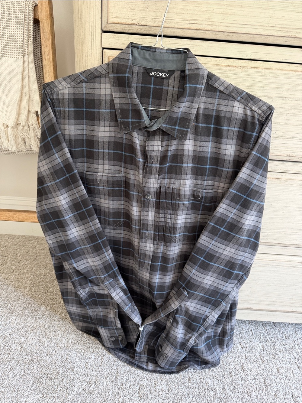 Jockey Gray and Blue Plaid Men's Dress Shirt